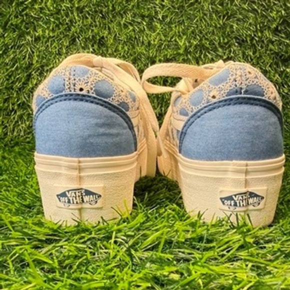 Vans Old Skool Stackform Blue Eyelet Denim Platform Sneakers Womens 7 Mens 5.5 - Picture 4 of 8
